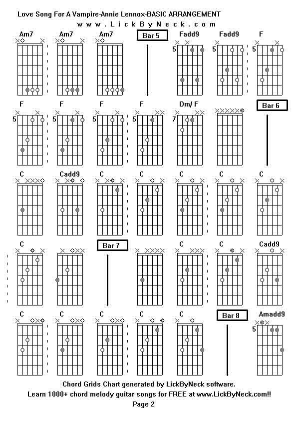 Chord Grids Chart of chord melody fingerstyle guitar song-Love Song For A Vampire-Annie Lennox-BASIC ARRANGEMENT,generated by LickByNeck software.
